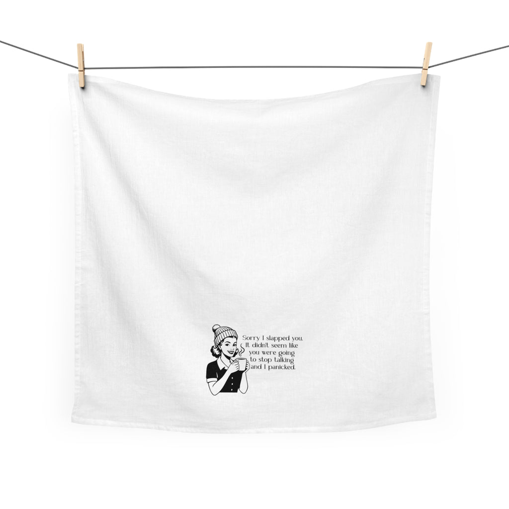 Tea Towel — Retro Illustration 'Sorry I Slapped You' Dish Towel, Funny Sarcastic Kitchen Gift