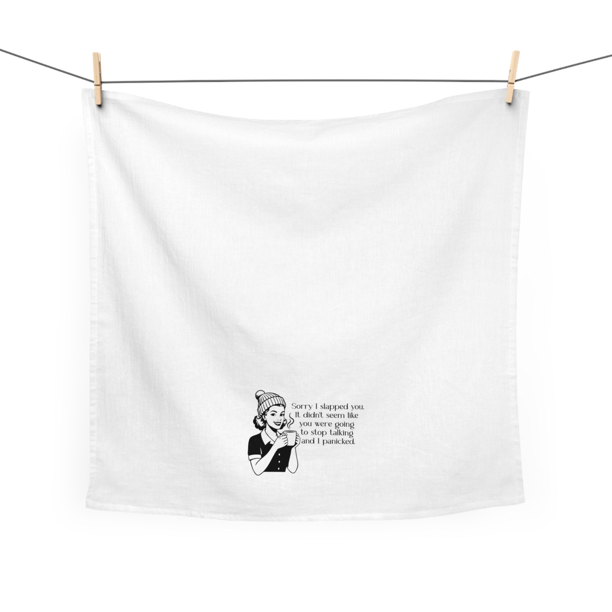 Tea Towel — Retro Illustration 'Sorry I Slapped You' Dish Towel, Funny Sarcastic Kitchen Gift