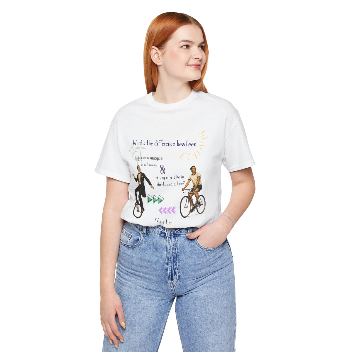 Funny Unicycle vs Bicycle T‑Shirt — "What's the Difference... It's a Tire" Graphic Tee