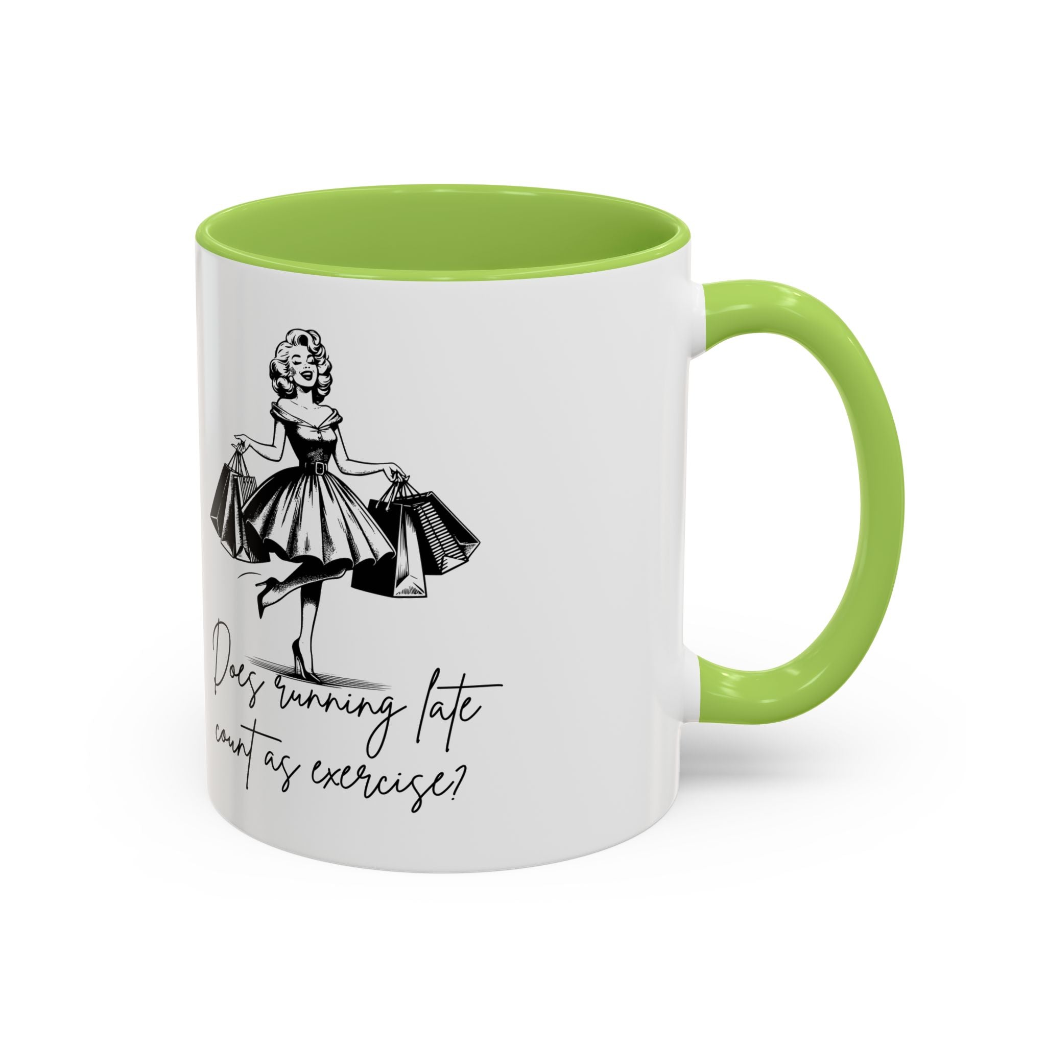 Does Running Late Count As Exercise? Coffee Mug — Retro Shopping Lady Accent Mug