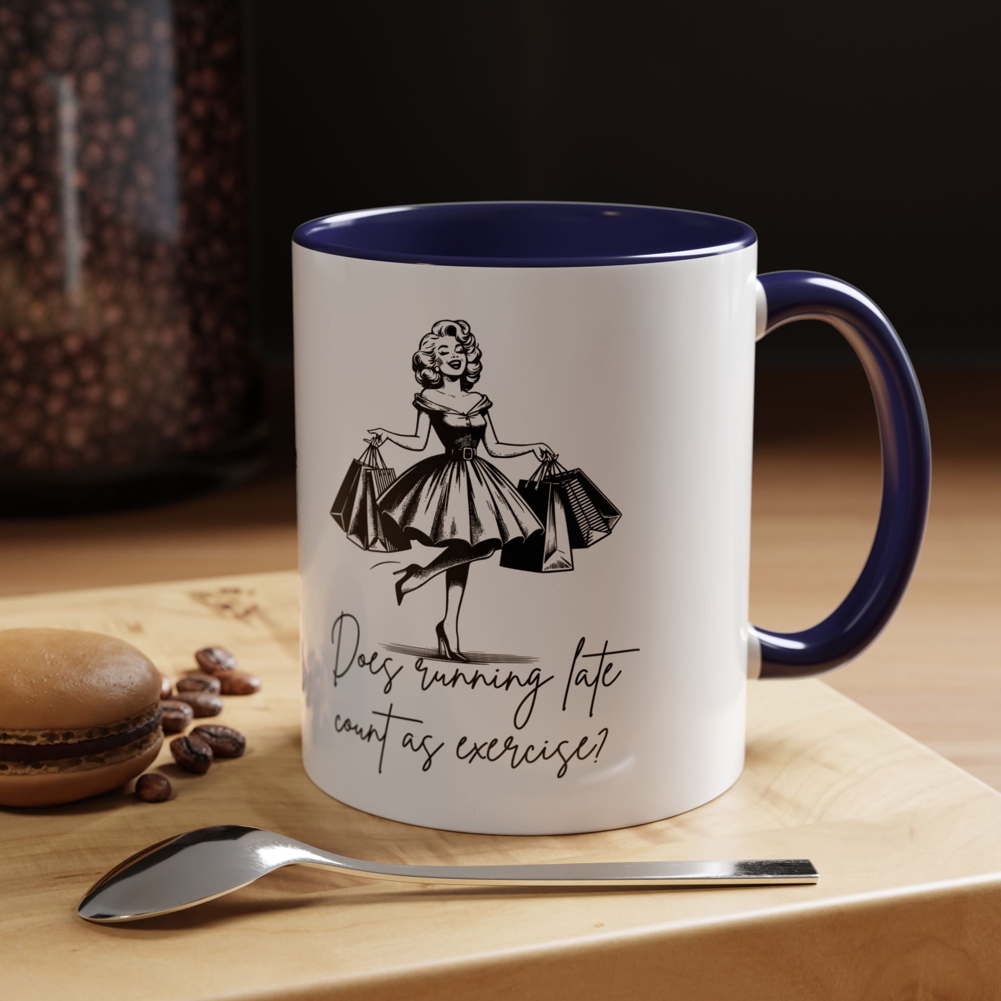 Does Running Late Count As Exercise? Coffee Mug — Retro Shopping Lady Accent Mug