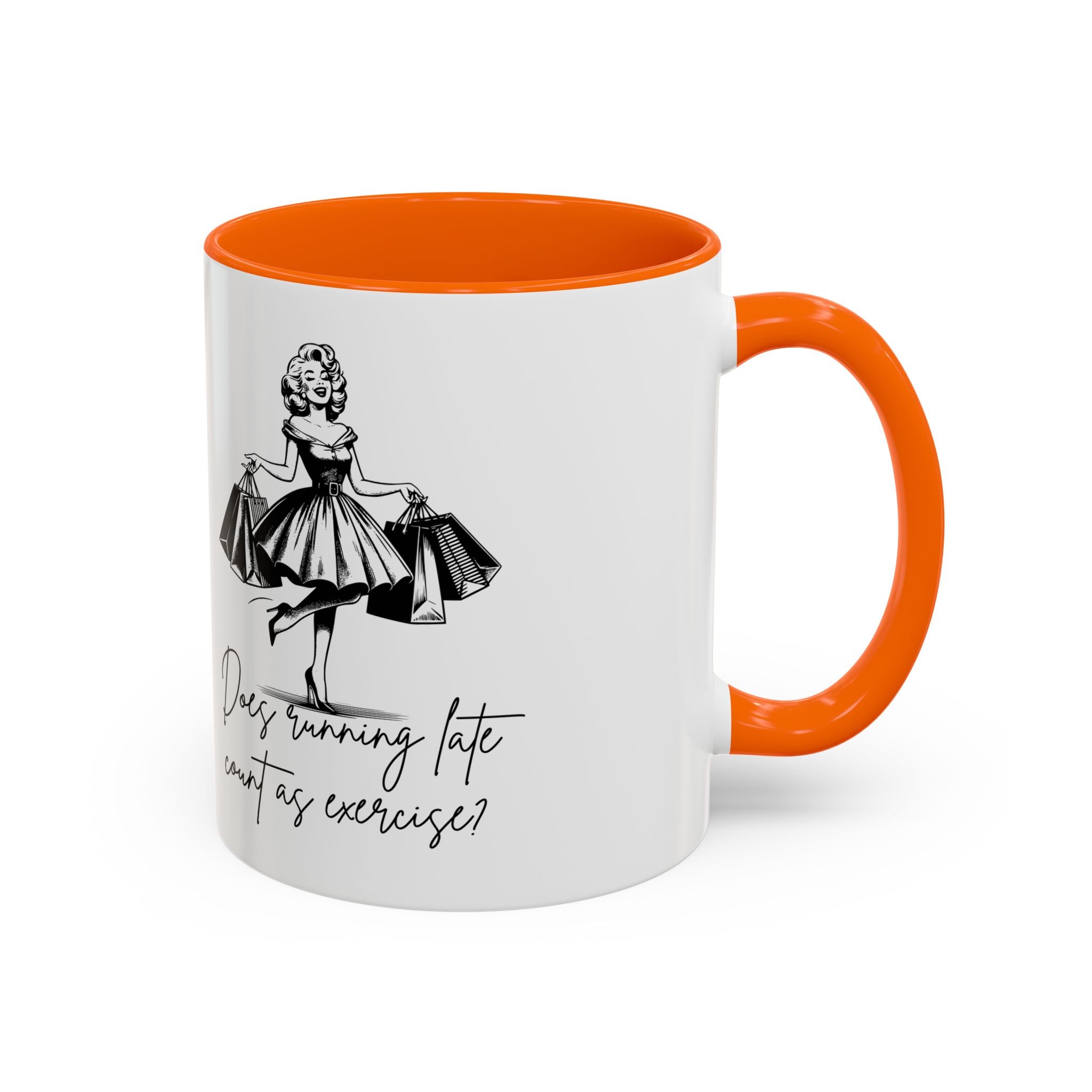 Does Running Late Count As Exercise? Coffee Mug — Retro Shopping Lady Accent Mug