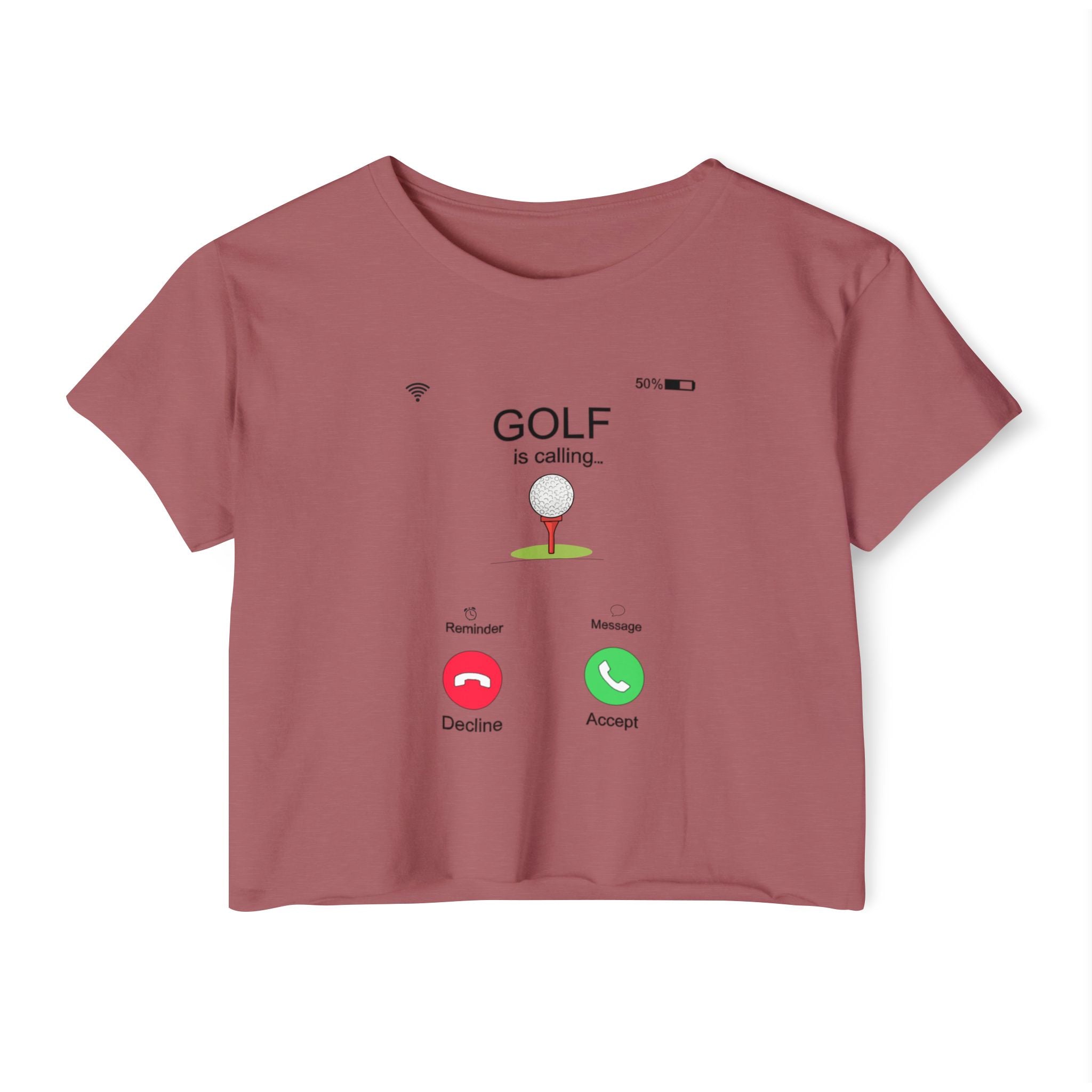 Golf Is Calling Crop Top — Women's Golf Tee with 'Golf is calling' Call Screen Design