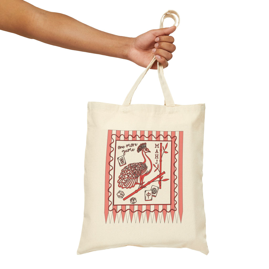 Mahjong One More Game Canvas Tote Bag — Mahjong Peacock and Bamboo