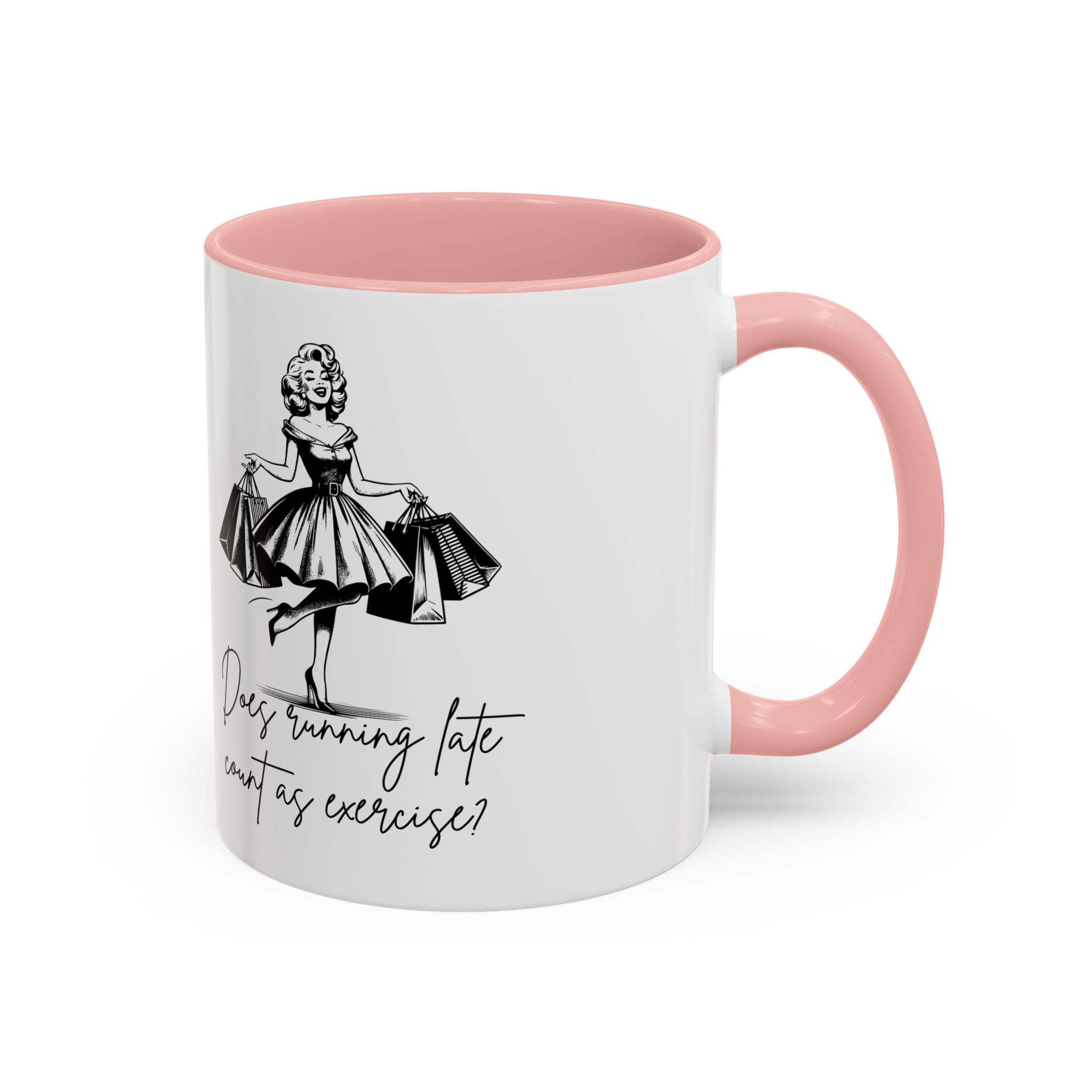 Does Running Late Count As Exercise? Coffee Mug — Retro Shopping Lady Accent Mug