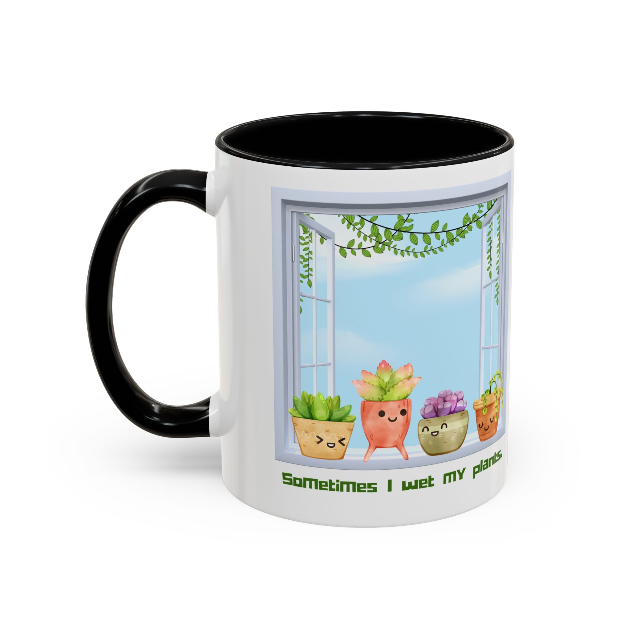 Succulent Window Mug — "Sometimes I Wet My Plants" Cute Plant Lover Coffee Cup