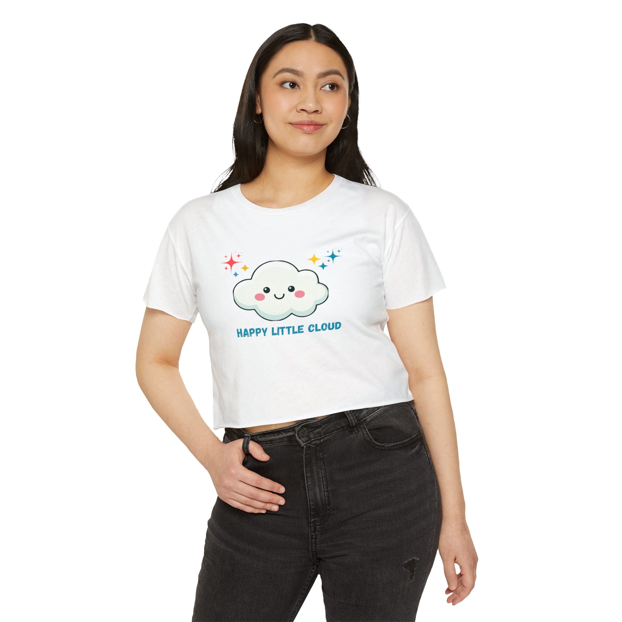 Happy Little Cloud Crop Top — Cute Kawaii Festival Tee for Women