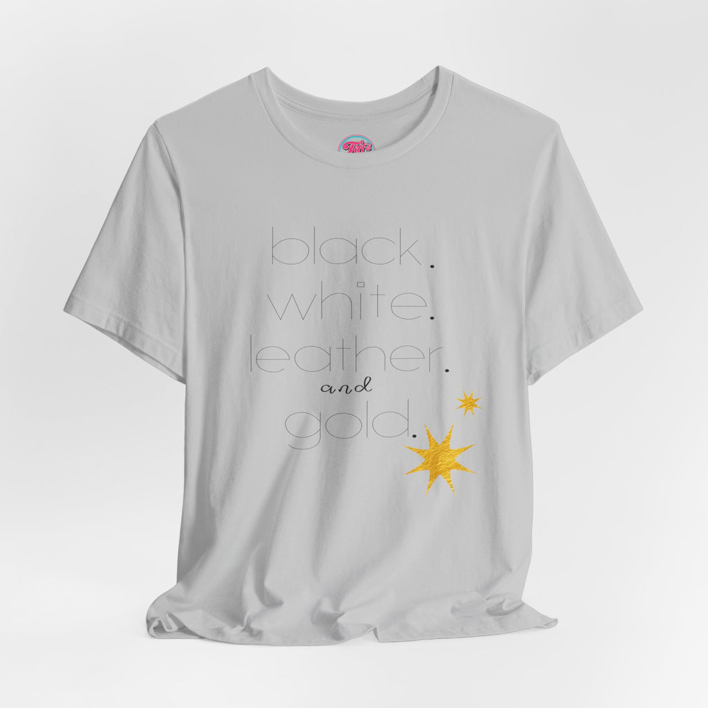 Gold Star Minimalist Tee — 'Black White Leather Gold' Graphic Shirt
