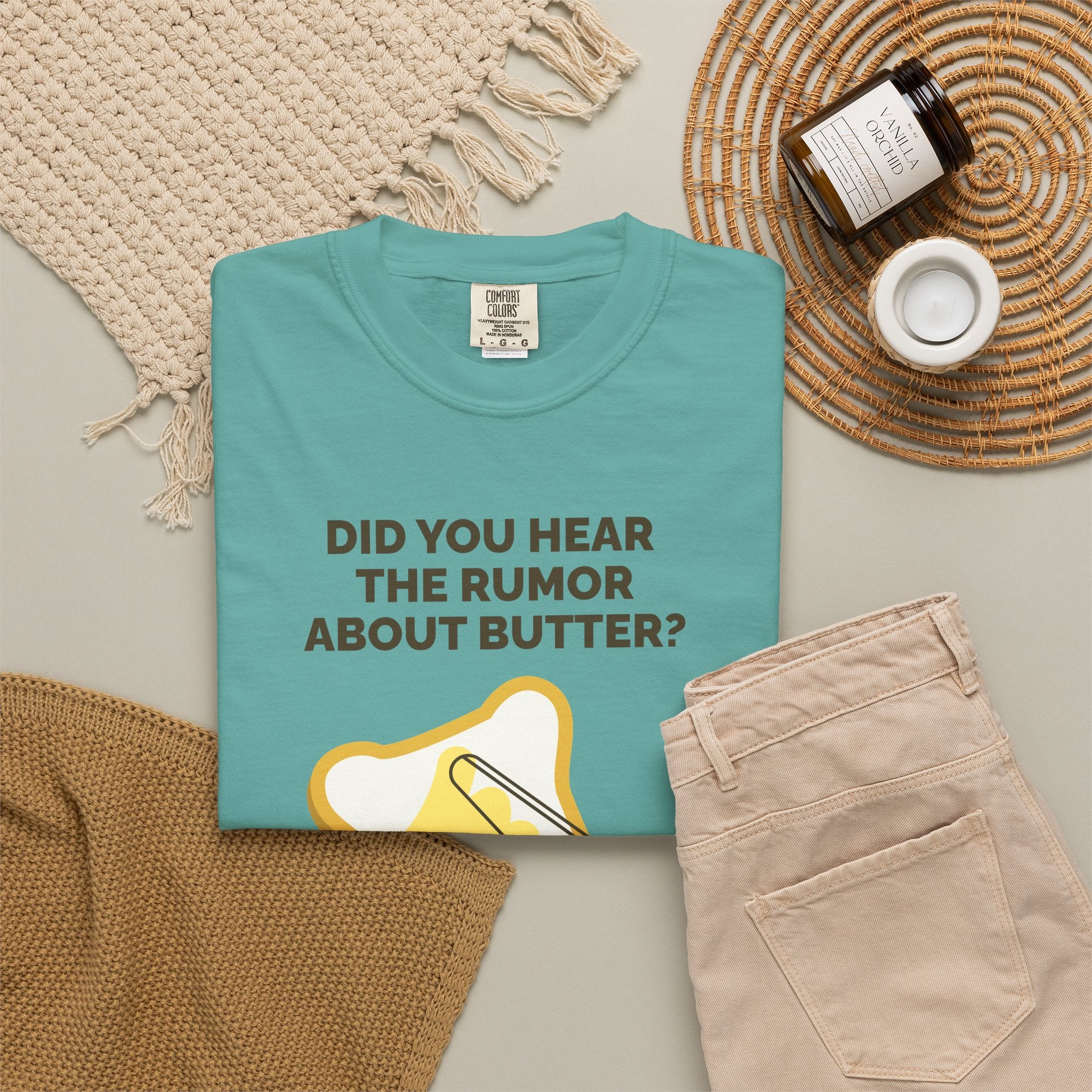 Funny Butter Joke T-Shirt — "Did You Hear the Rumor About Butter?" Graphic Dad Joke Tee