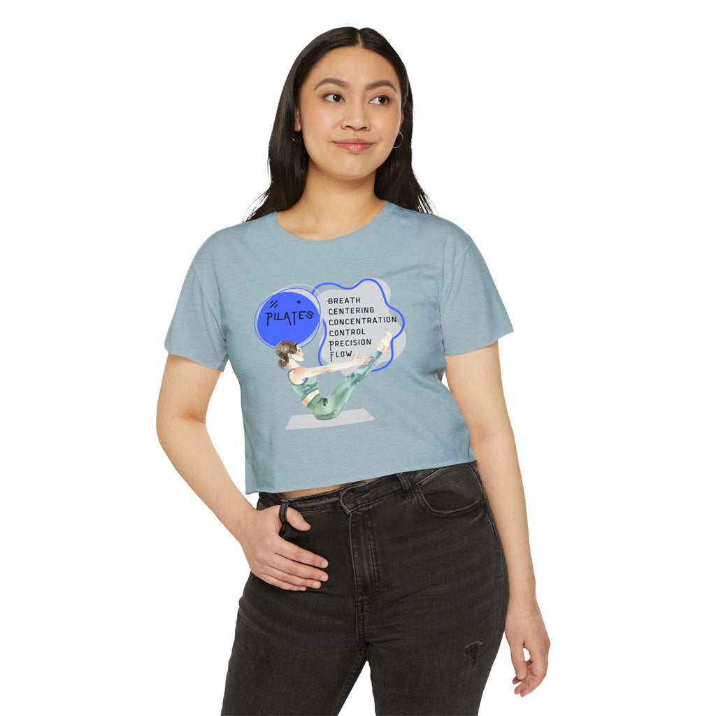 Pilates Women's Crop Top — 'Pilates' V-Sit Design with Breath • Control • Flow