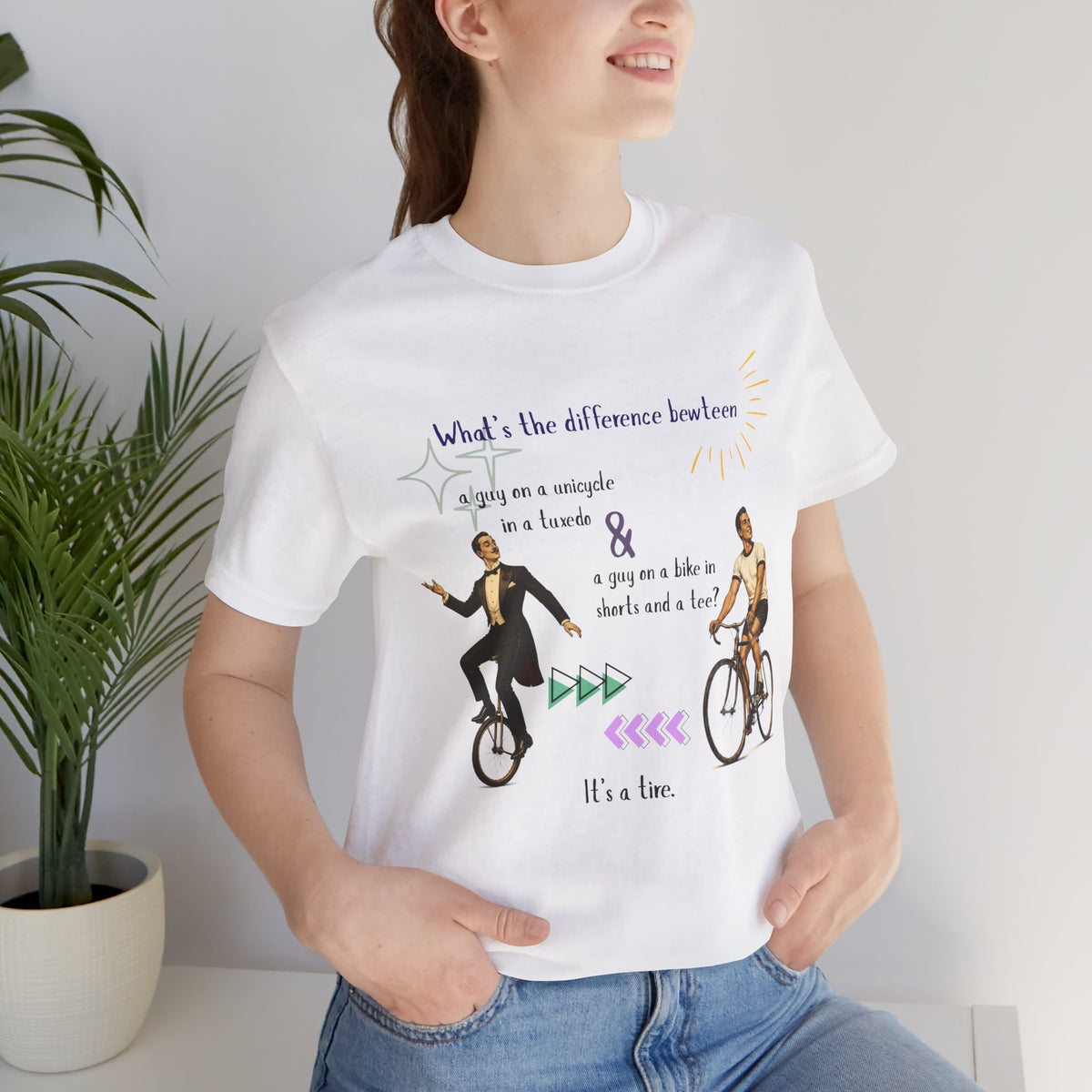Funny Unicycle vs Bicycle T‑Shirt — "What's the Difference... It's a Tire" Graphic Tee