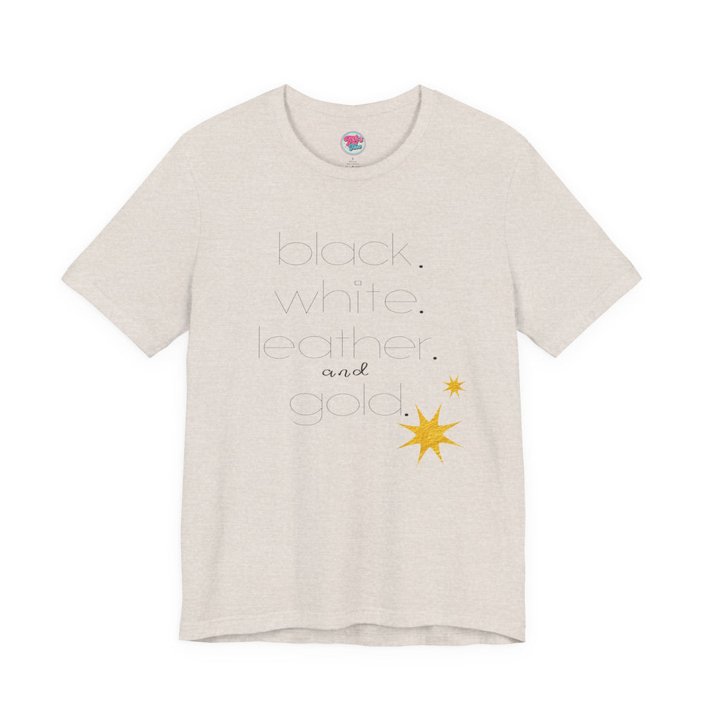 Gold Star Minimalist Tee — 'Black White Leather Gold' Graphic Shirt