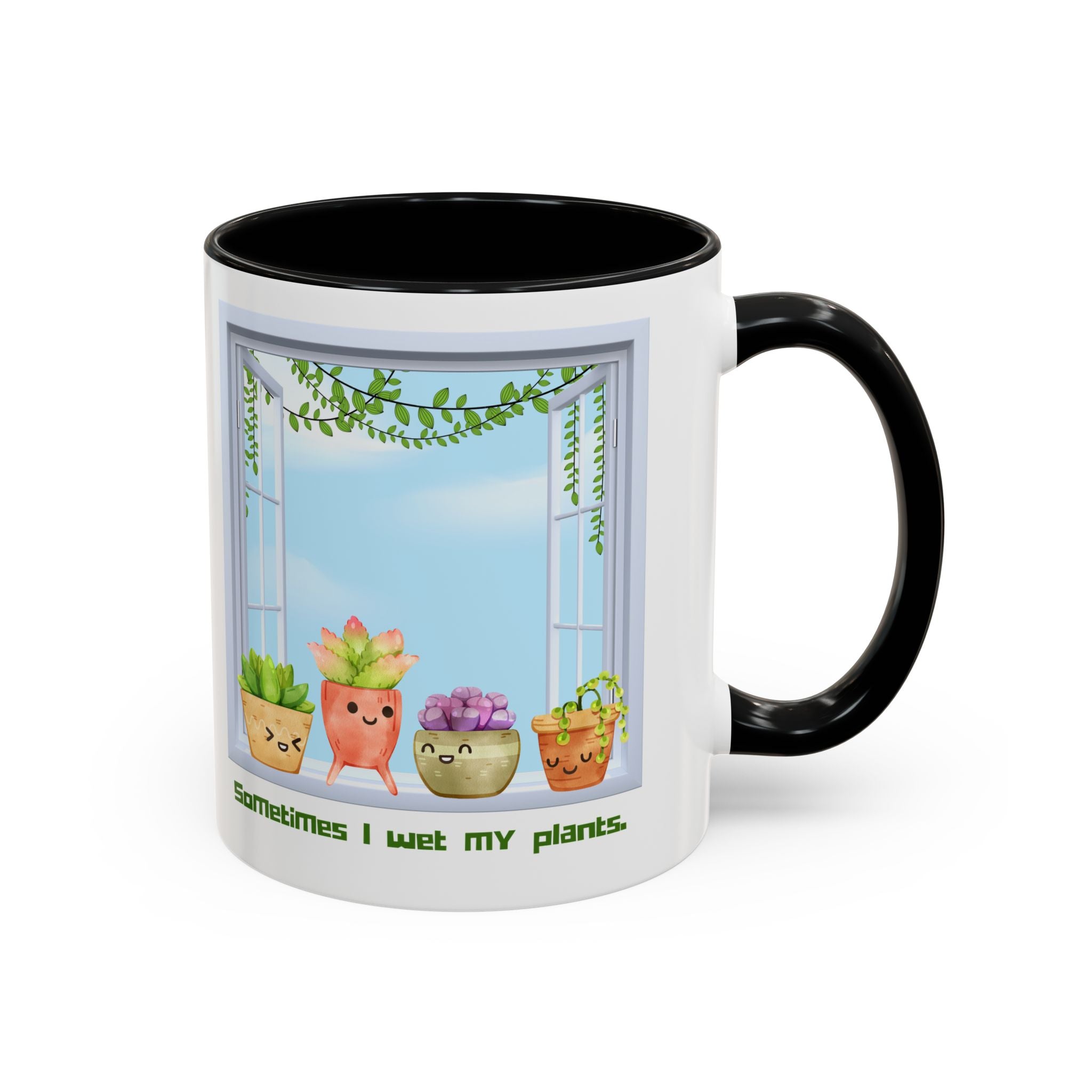 Succulent Window Mug — "Sometimes I Wet My Plants" Cute Plant Lover Coffee Cup