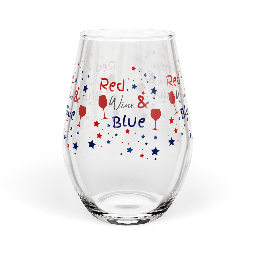 Stemless Wine Glass - "Red, Wine & Blue" Patriotic 4th of July Wine Glass