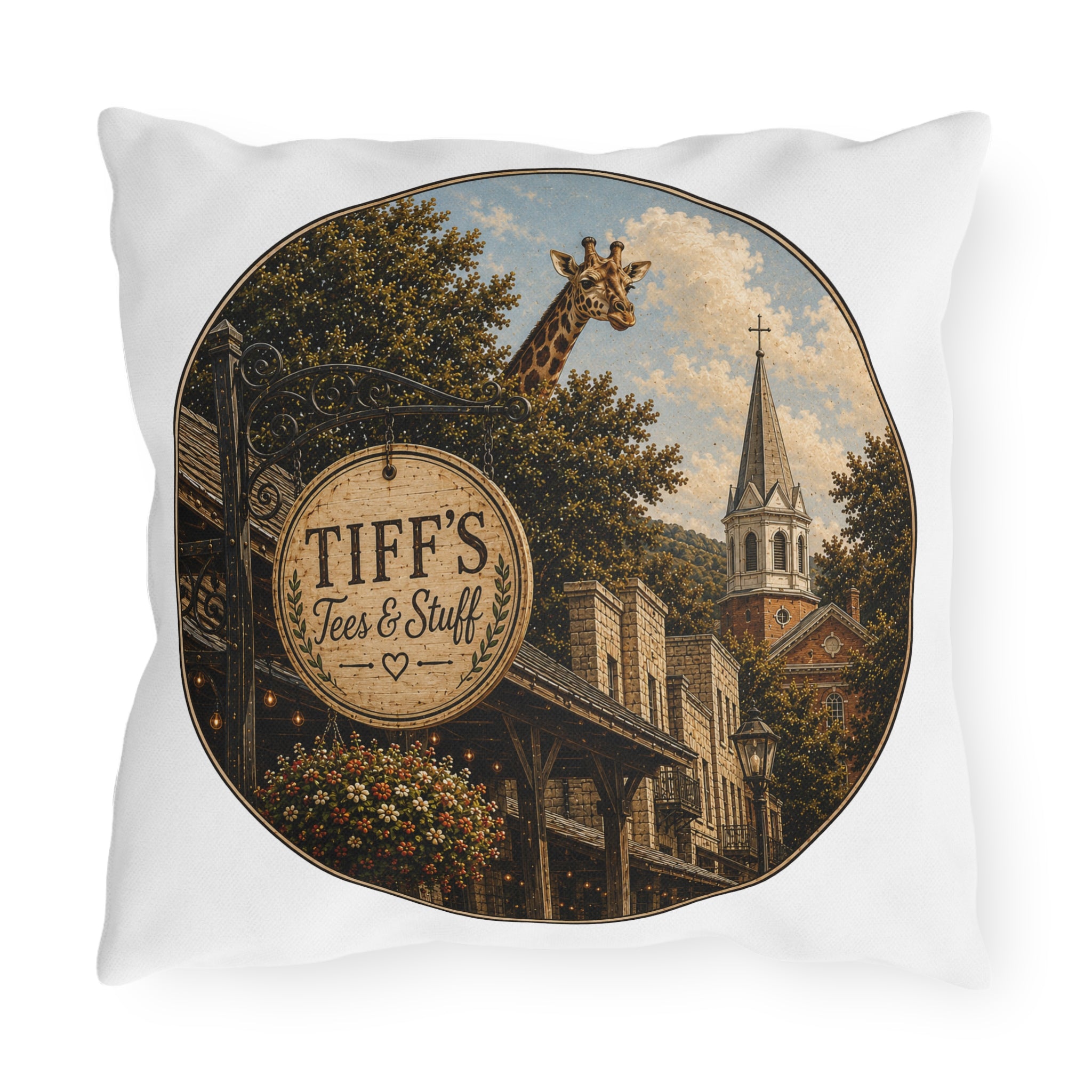 Welcome to the Wild Side Outdoor Pillow — Fredericksburg, Texas Vintage Street Scene
