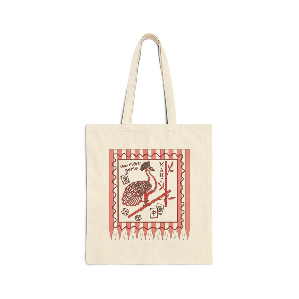 Mahjong One More Game Canvas Tote Bag — Mahjong Peacock and Bamboo