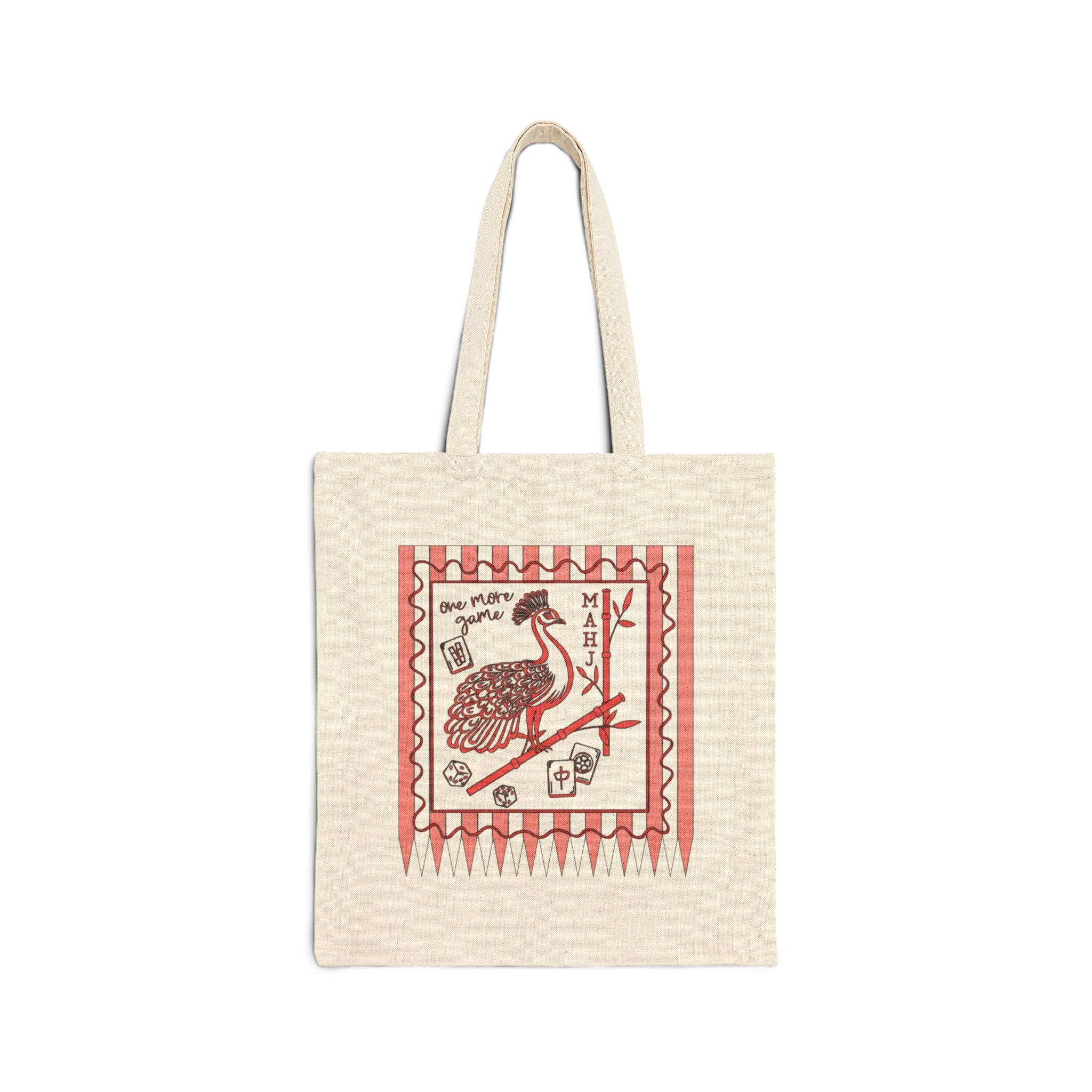 Mahjong One More Game Canvas Tote Bag — Mahjong Peacock and Bamboo