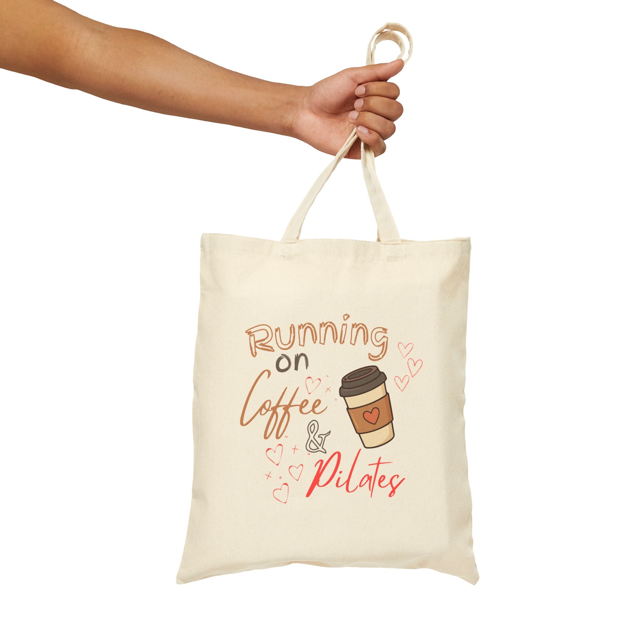 Tote Bag — "Running on Coffee & Pilates" Canvas Tote for Fitness Lovers