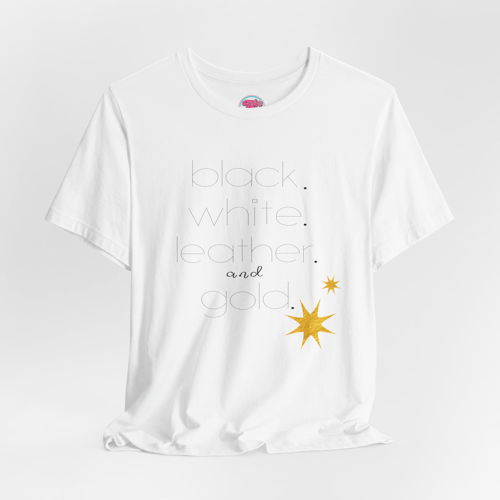 Gold Star Minimalist Tee — 'Black White Leather Gold' Graphic Shirt