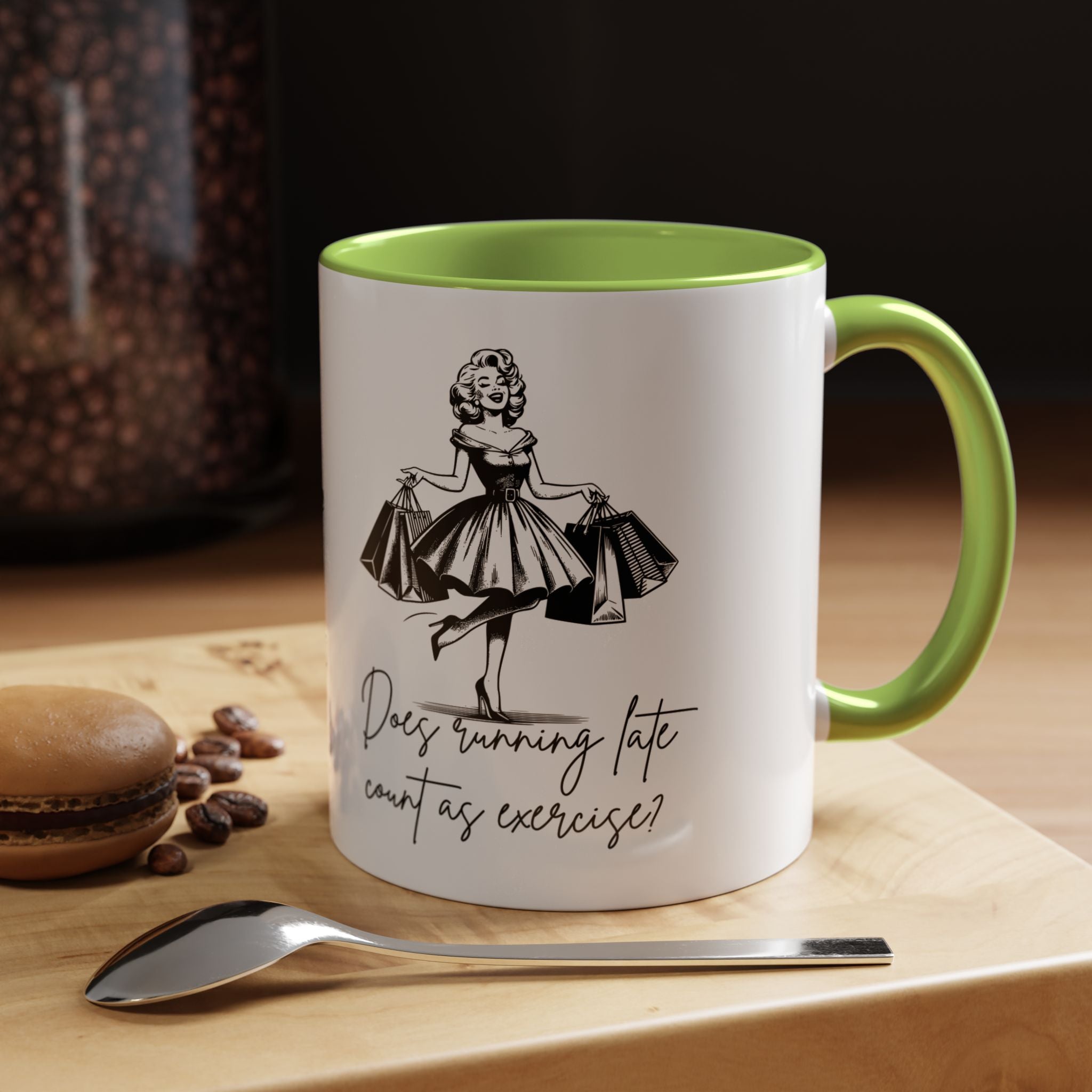Does Running Late Count As Exercise? Coffee Mug — Retro Shopping Lady Accent Mug