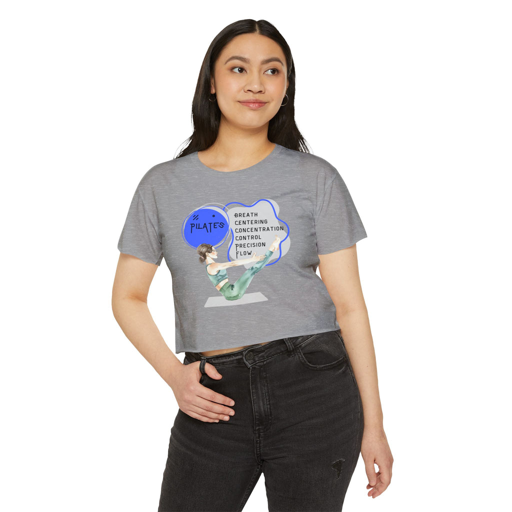Pilates Women's Crop Top — 'Pilates' V-Sit Design with Breath • Control • Flow