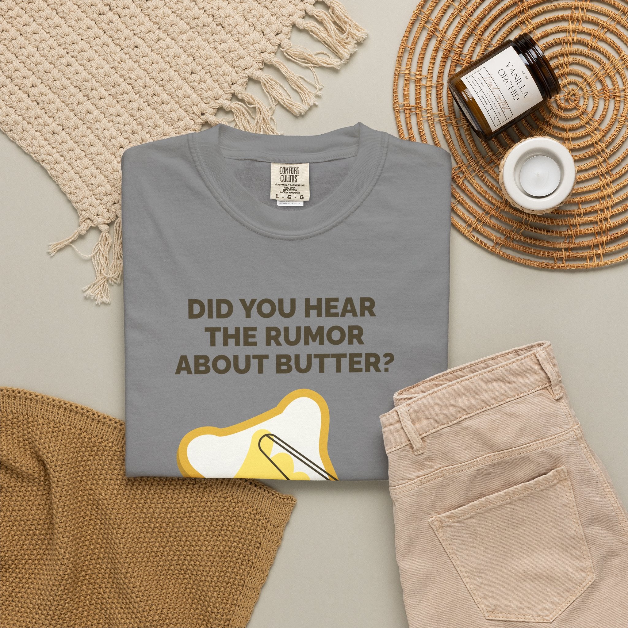 Funny Butter Joke T-Shirt — "Did You Hear the Rumor About Butter?" Graphic Dad Joke Tee