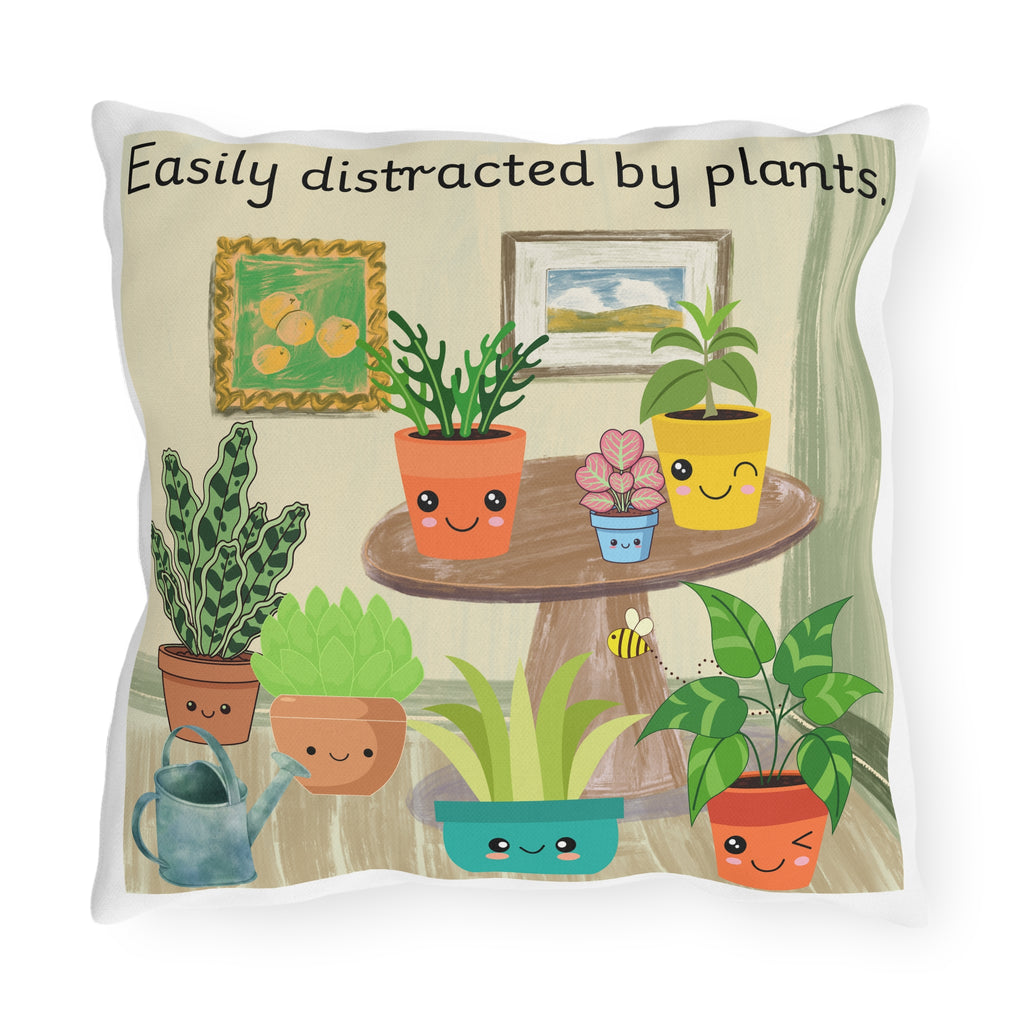 Easily Distracted by Plants Outdoor Pillow — Cute Garden Planter Decorative Cushion