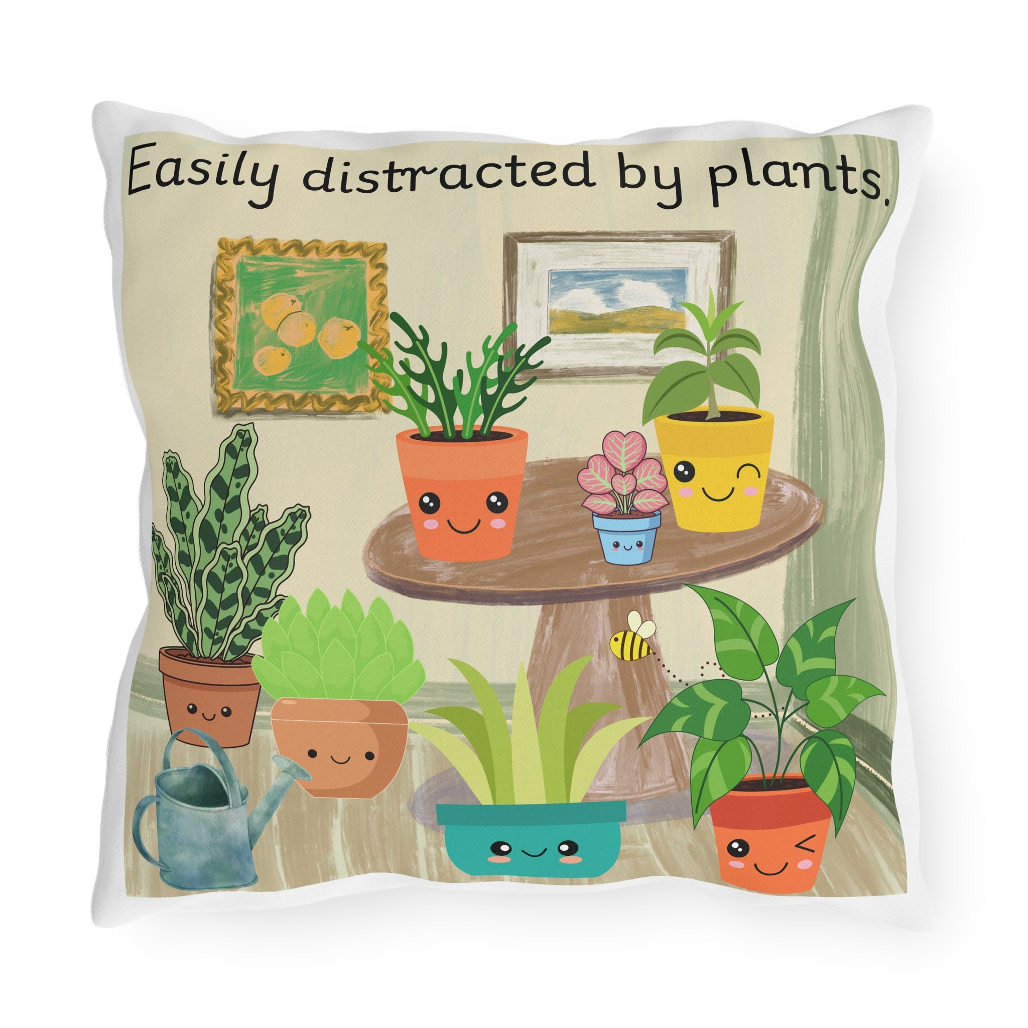 Easily Distracted by Plants Outdoor Pillow — Cute Garden Planter Decorative Cushion