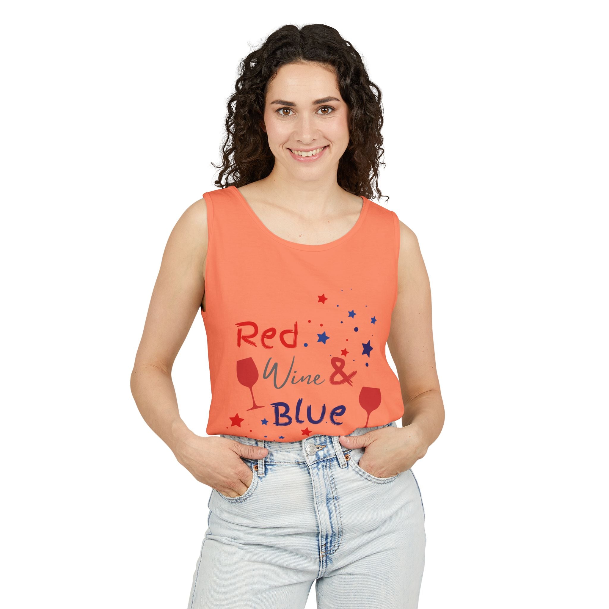 Patriotic "Red Wine & Blue" Tank Top — 4th of July Wine Lover Graphic