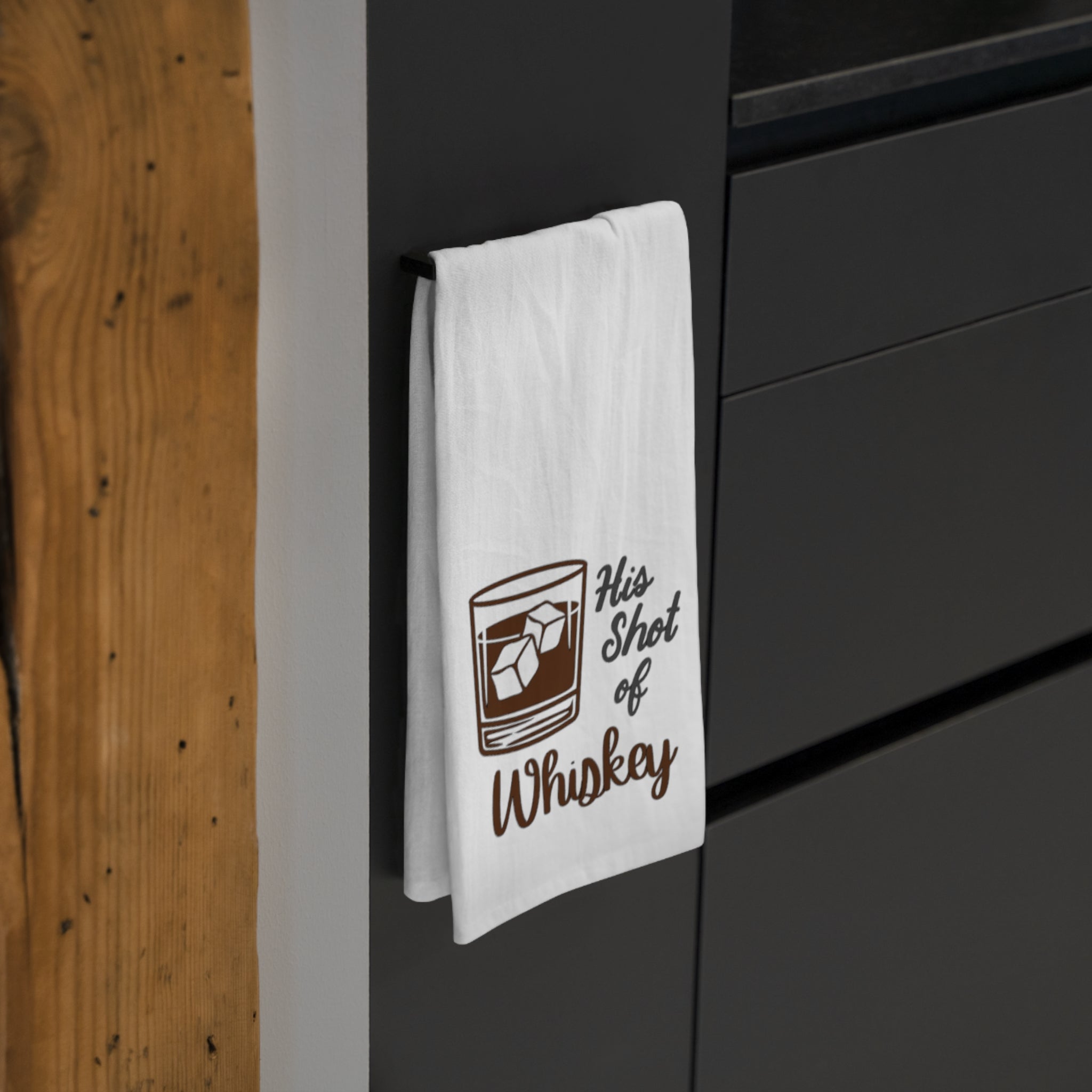Tea Towel — “His Shot of Whiskey” Cocktail Bar Kitchen Towel