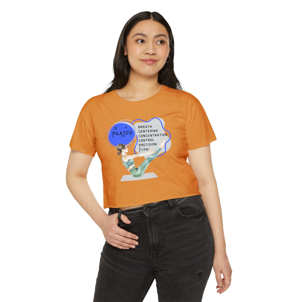 Pilates Women's Crop Top — 'Pilates' V-Sit Design with Breath • Control • Flow