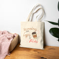 Tote Bag — "Running on Coffee & Pilates" Canvas Tote for Fitness Lovers