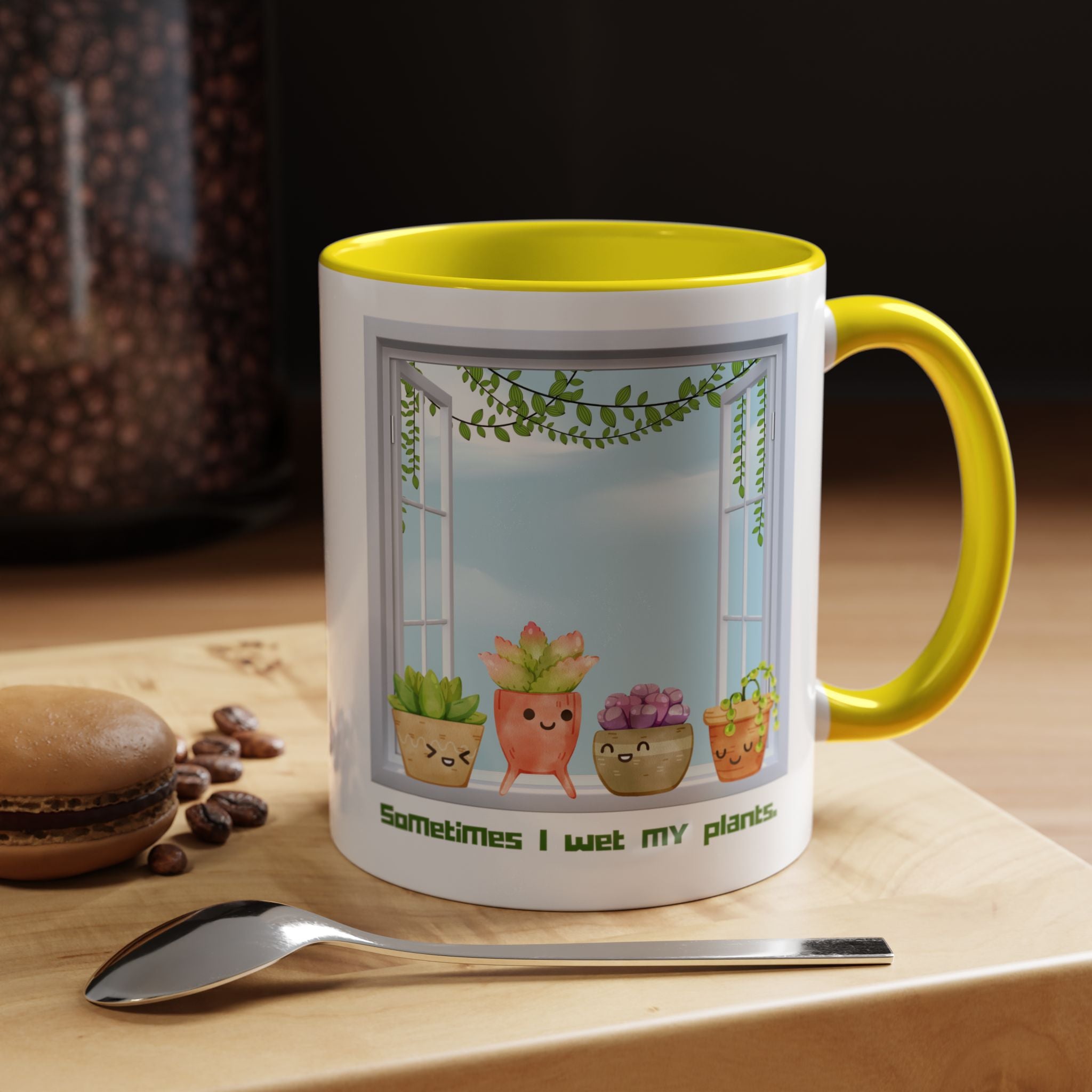 Succulent Window Mug — "Sometimes I Wet My Plants" Cute Plant Lover Coffee Cup