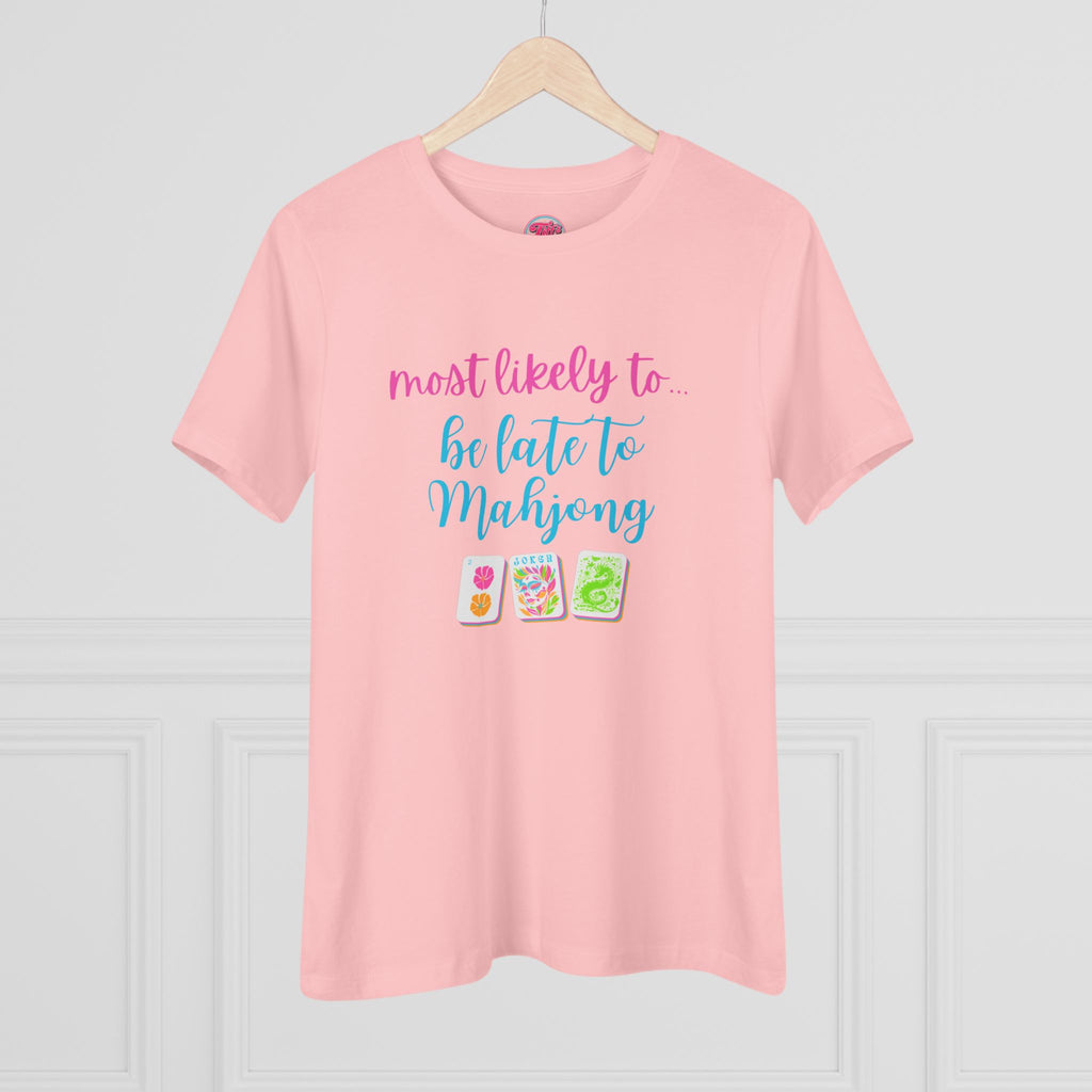 Mahjong Tee — “Most Likely to Be Late to Mahjong” Women's Cotton Shirt