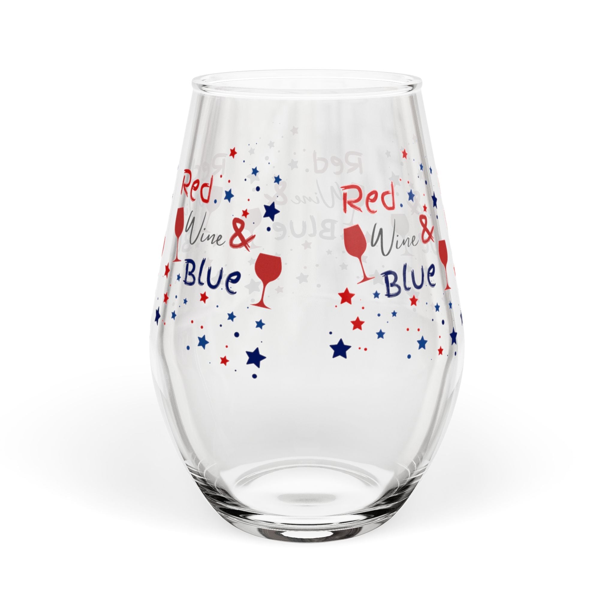 Stemless Wine Glass - "Red, Wine & Blue" Patriotic 4th of July Wine Glass