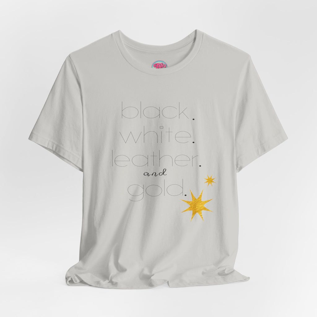 Gold Star Minimalist Tee — 'Black White Leather Gold' Graphic Shirt