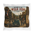 Welcome to the Wild Side Outdoor Pillow — Fredericksburg, Texas Vintage Street Scene